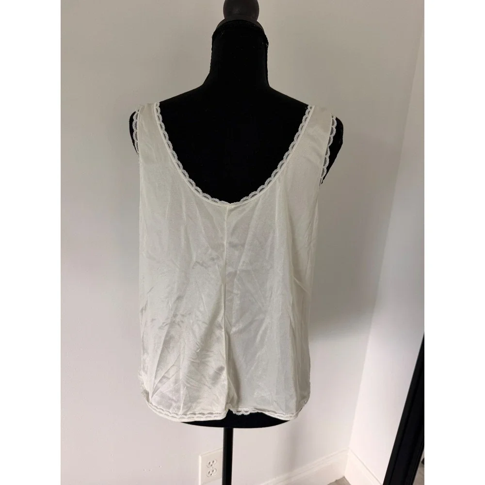 Vintage Ivory White Satin Lace Trim Camisole Tank Top Sleepwear Bow Detail - Picture 2 of 6